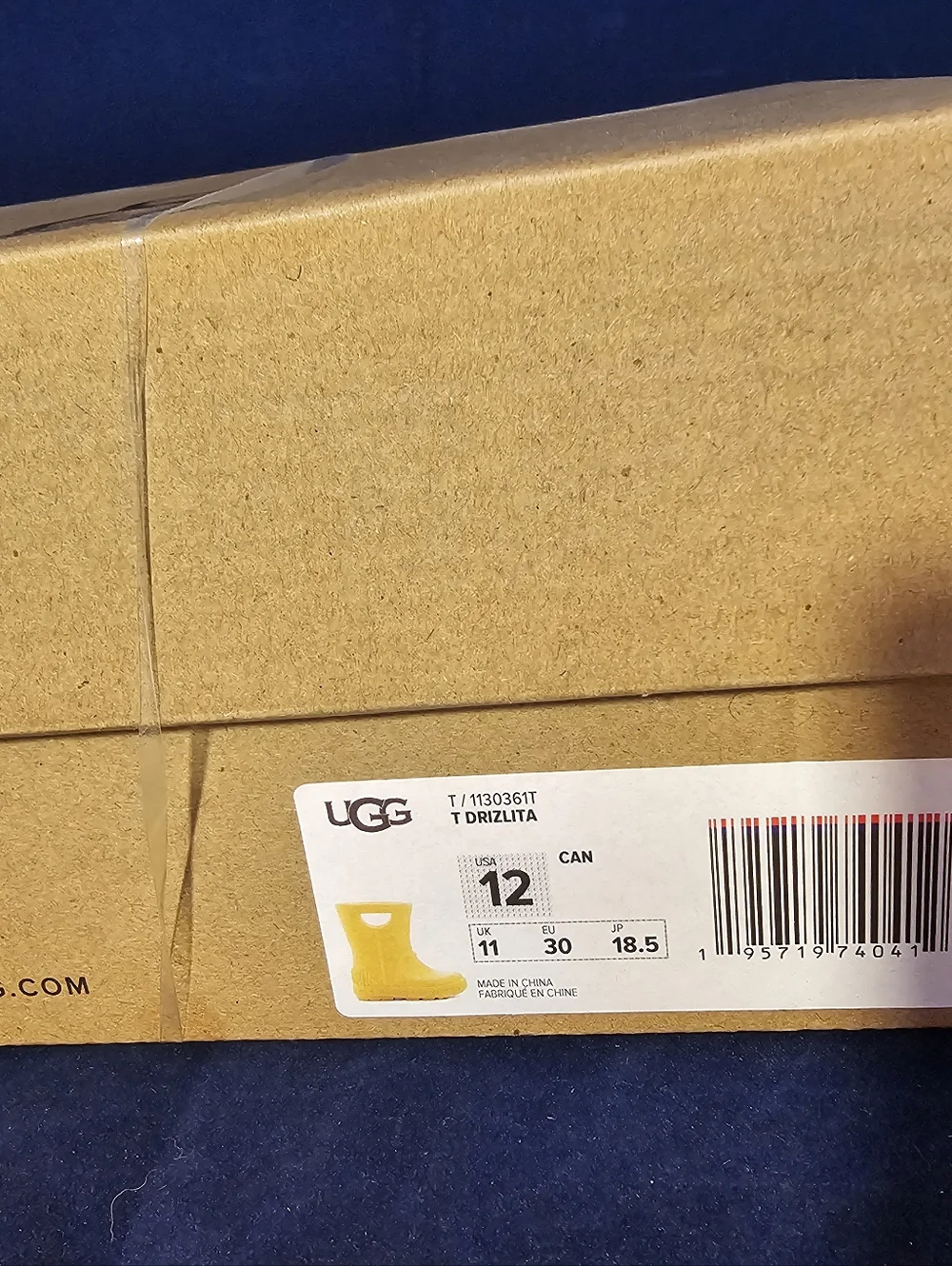UGG Drizlita Kids' Yellow Rain Boots Brand NEW SZ 12
